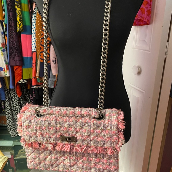 Kurt Geiger Pink Tweed Shoulder Bag with Chain - Picture 2 of 12
